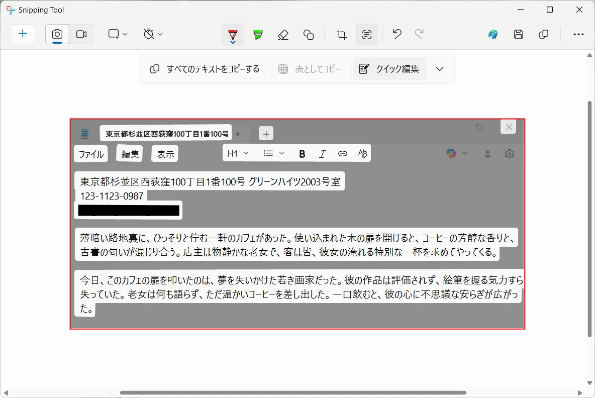 Snipping Toolのテキストアクション がない