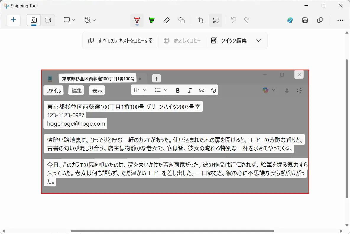 Snipping Toolのテキストアクション がない