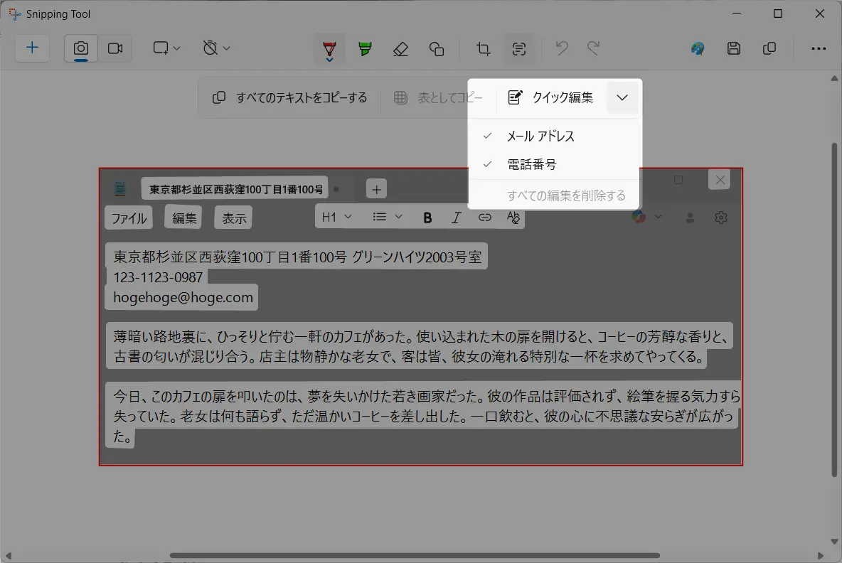 Snipping Toolのテキストアクション がない