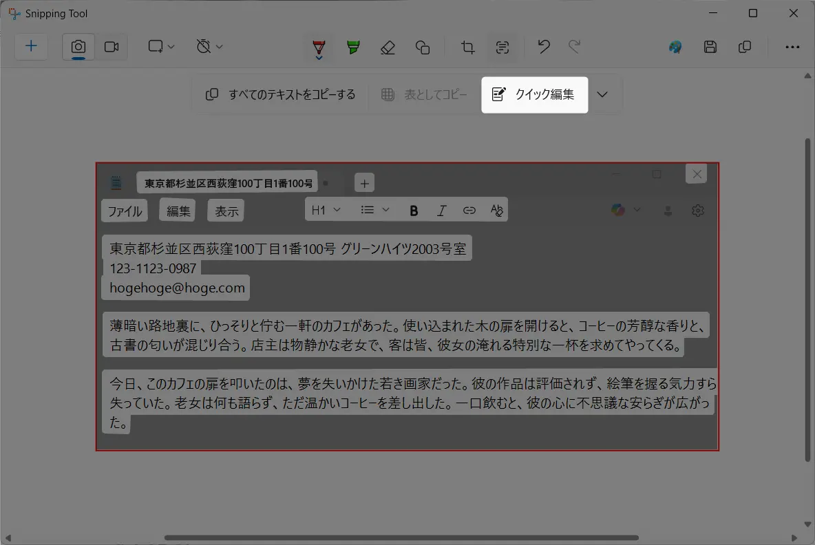 Snipping Toolのテキストアクション がない